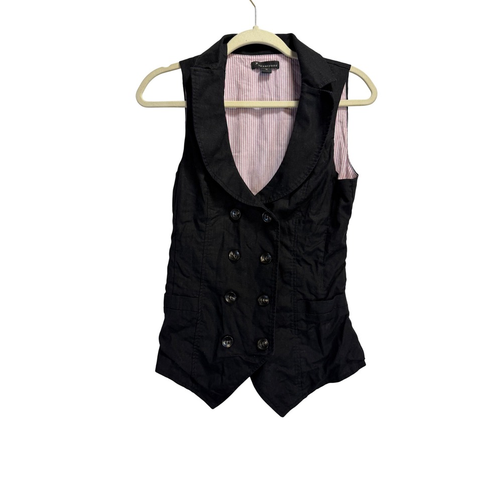 Twentyone Black Linen Blend Double Breasted Shawl Collar Vest Waistcoat Medium
